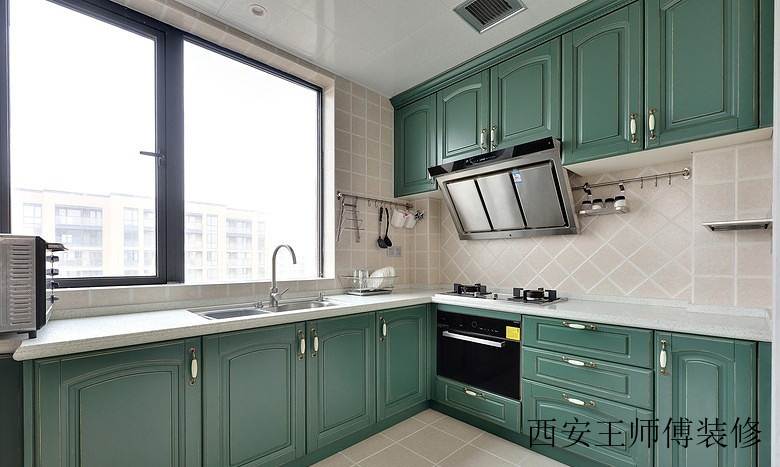 耳目一新灰绿色清新美式厨房设计装修效果图
