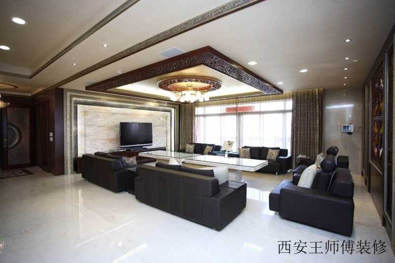 现代中式设计 别墅客厅吊顶效果图