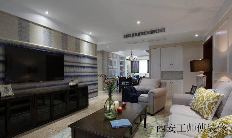 时尚美式背景墙沙发客厅效果图