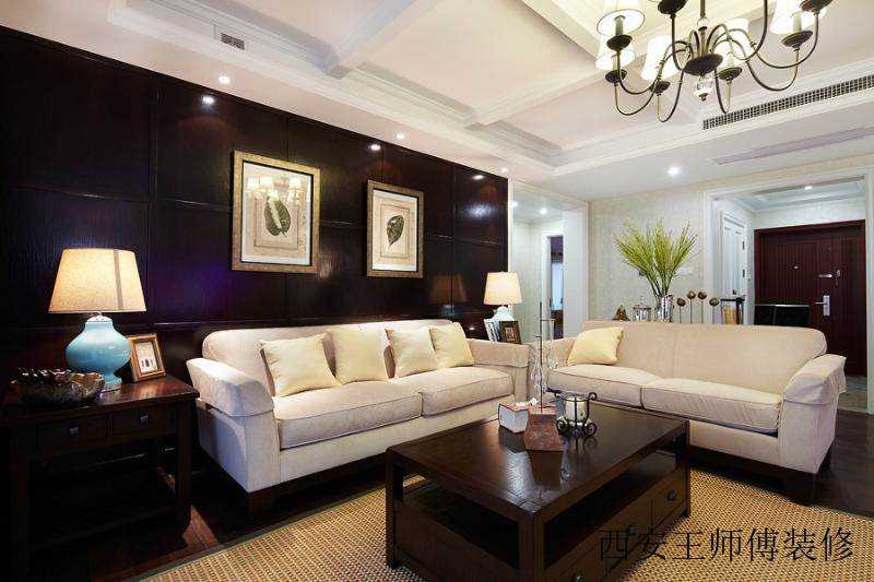 时尚怀旧美式风格公寓客厅沙发背景墙装潢效果图