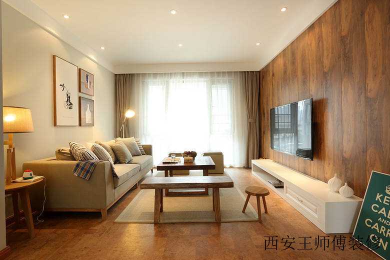 宜家客厅简约原木电视背景墙设计装修图