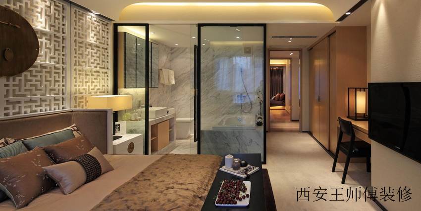 宁静雅致禅风简中式主卧室设计装潢效果图
