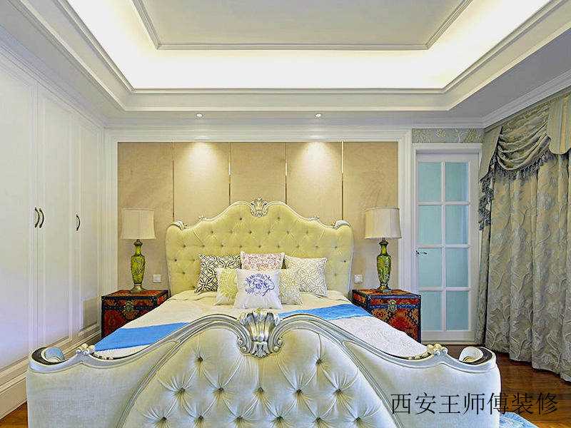 唯美浪漫简欧风格卧室床头背景墙装饰效果图