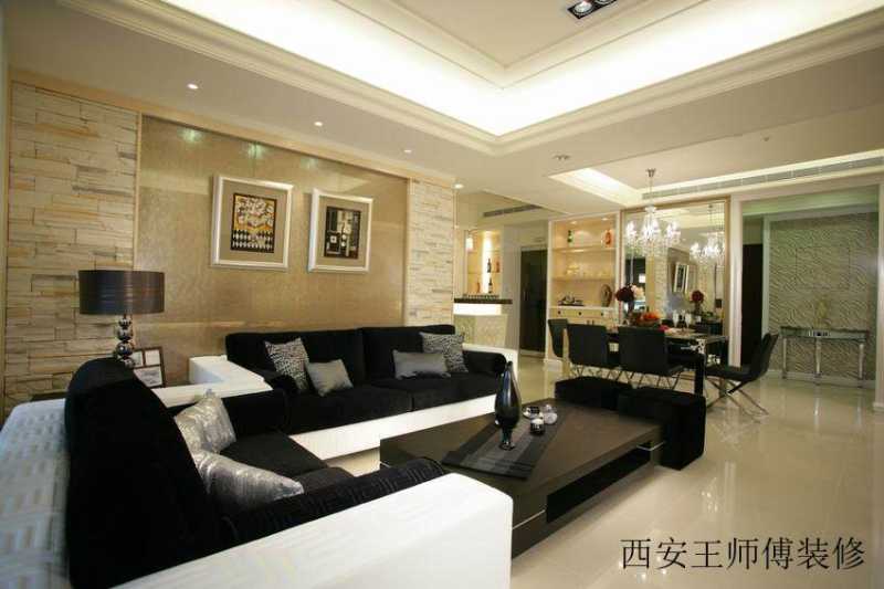 现代黑色风客厅家具装饰图