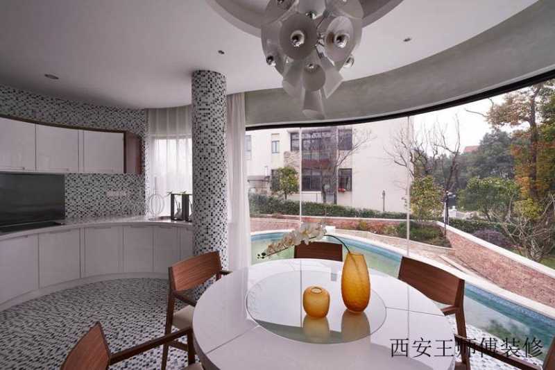 现代装修风格别墅半圆形餐厅设计装修图片