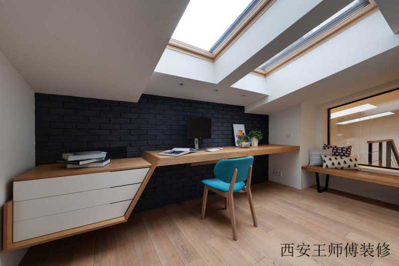 阁楼书房实木创意书桌效果图