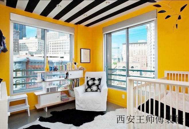 明黄色混搭风卧室效果图