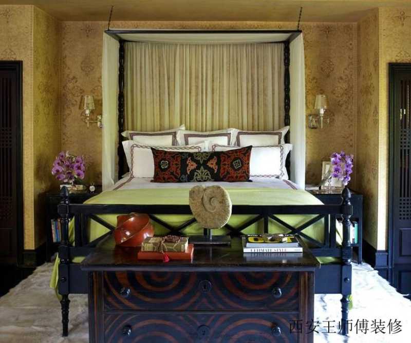 东南亚混搭波普风卧室背景墙效果图