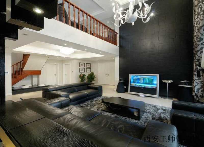 暗淡时尚华丽后现代设计风格复式客厅隔断效果图