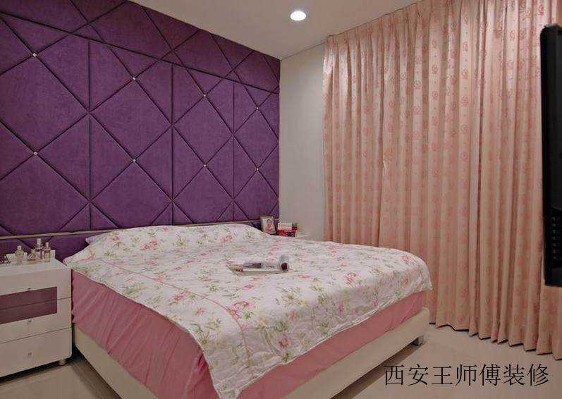 紫色现代卧室背景墙装饰图