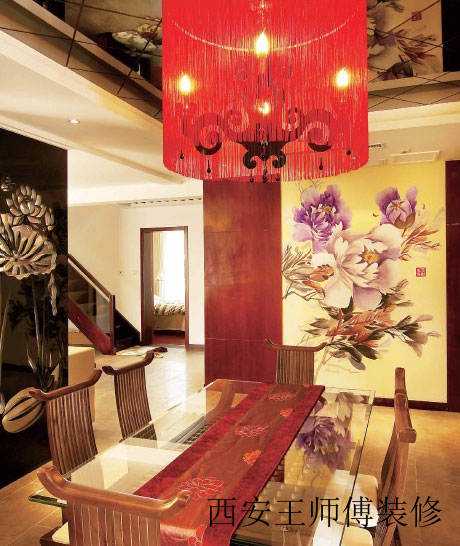 靓丽喜庆中式餐厅吊灯搭配效果图