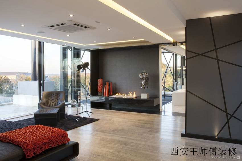 经典黑白后现代客厅效果图