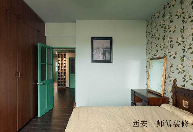 家装卧室混搭清新绿色背景墙装饰效果图