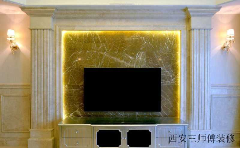 高贵欧式风格客厅电视大理石背景墙设计装修图
