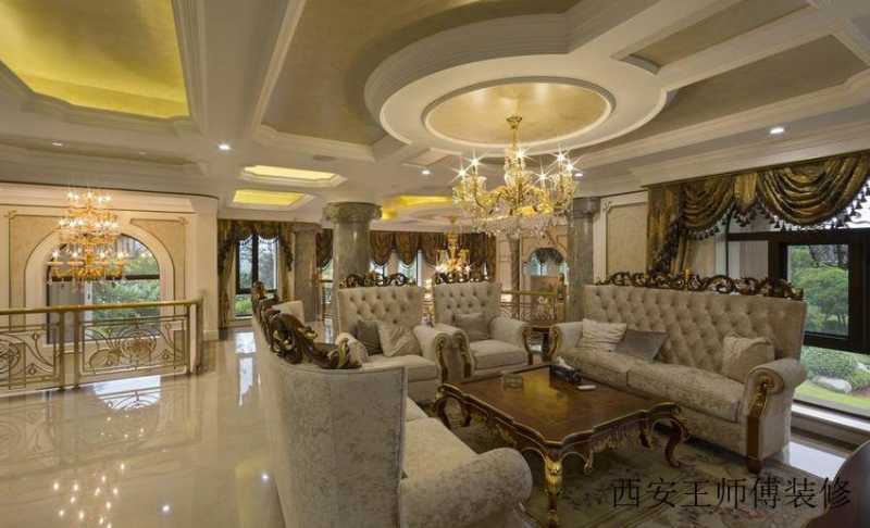 豪华鎏金古典欧式风格别墅客厅吊顶设计装修图