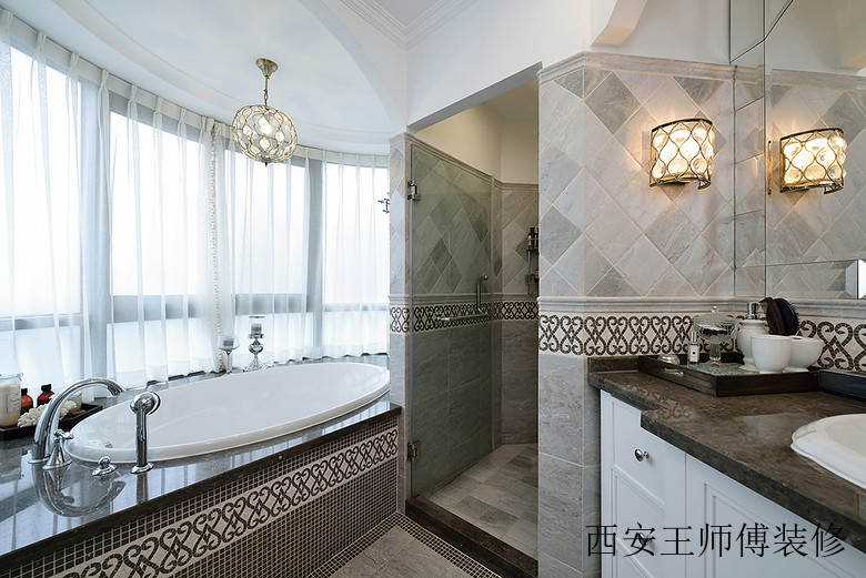 花语美式复古卫生间飘窗设计效果图