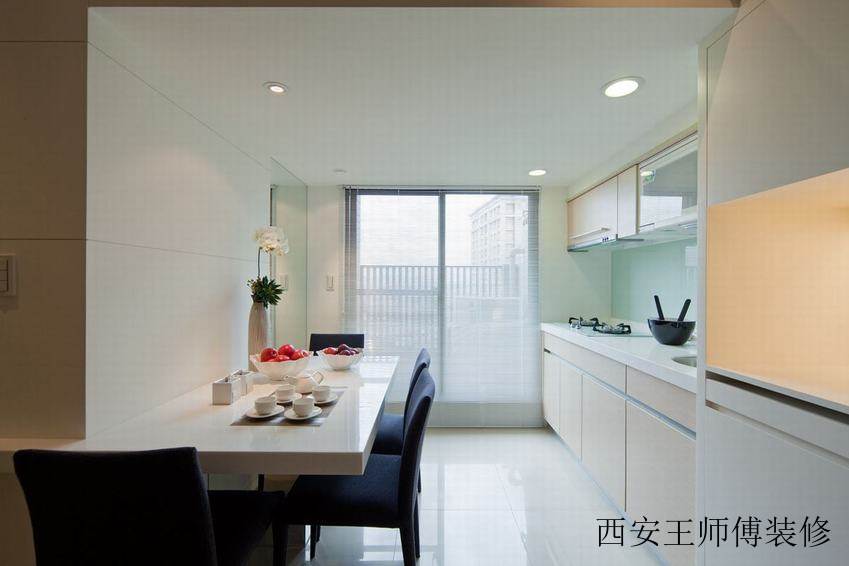 日式简约餐厨房一体效果图
