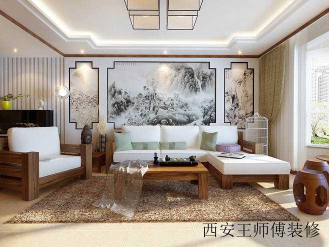 典雅中式客厅 水墨画背景墙设计