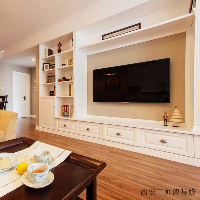 现代美式客厅 电视背景墙效果图