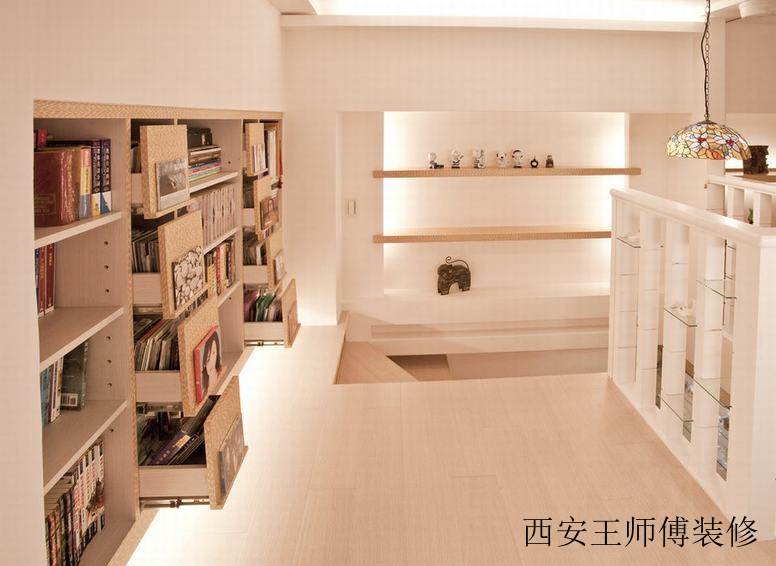 简约复式嵌入式墙面书柜设计