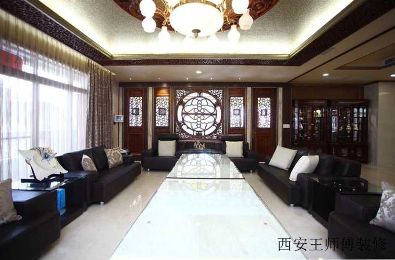 现代中式别墅客厅效果图