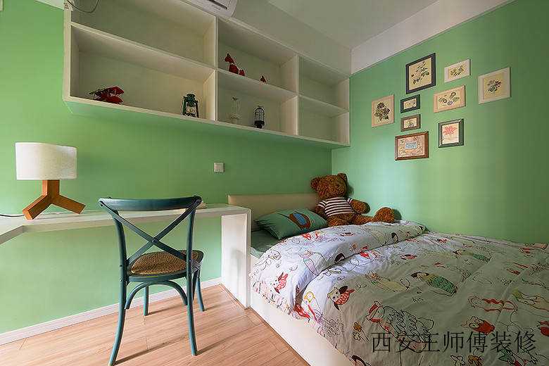 小清新绿色混搭儿童房背景墙装饰效果图
