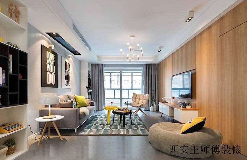 时尚简约客厅 原木背景墙效果图