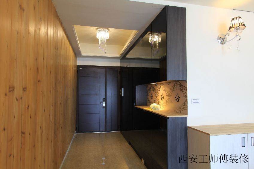 现代家居玄关原木背景墙设计