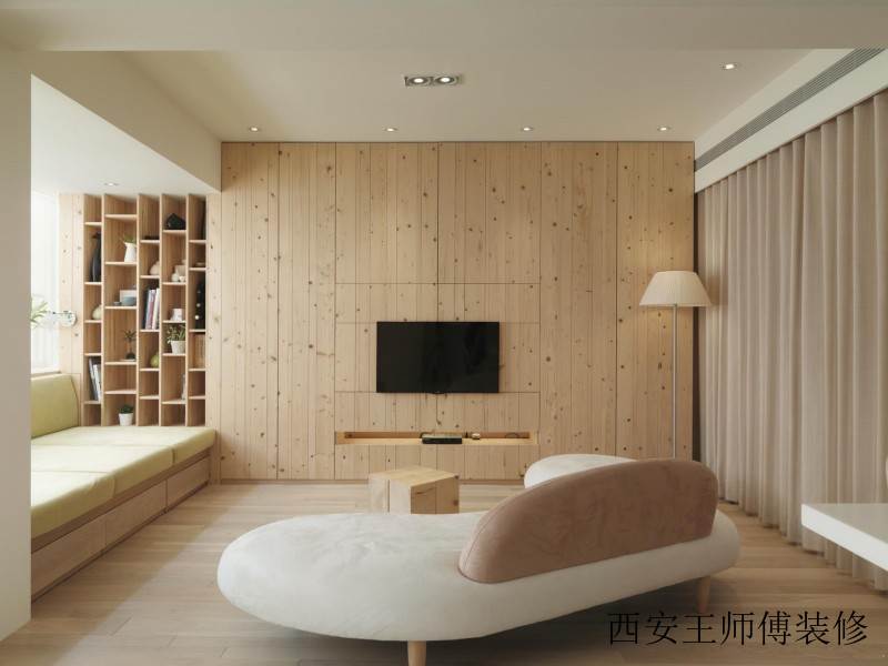 清新纯木简约家居客厅电视背景墙装修欣赏图