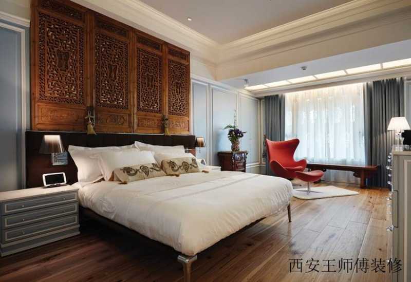 新古典装修风格卧室床头背景墙装饰效果图