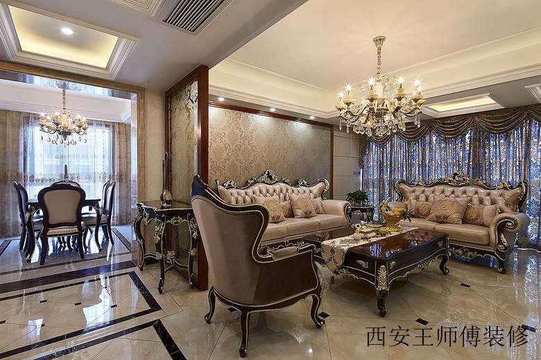 华贵典雅之古典欧式风格三居家装吊顶隔断图