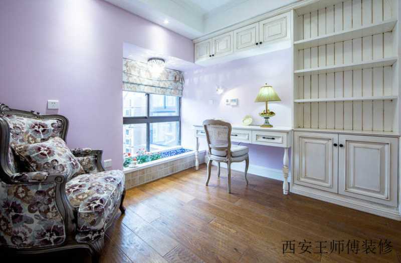 美式马卡龙紫色书房订制书柜设计图