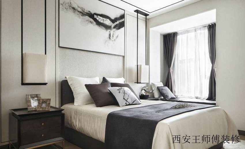 素雅时尚简约中式风格卧室软装效果图