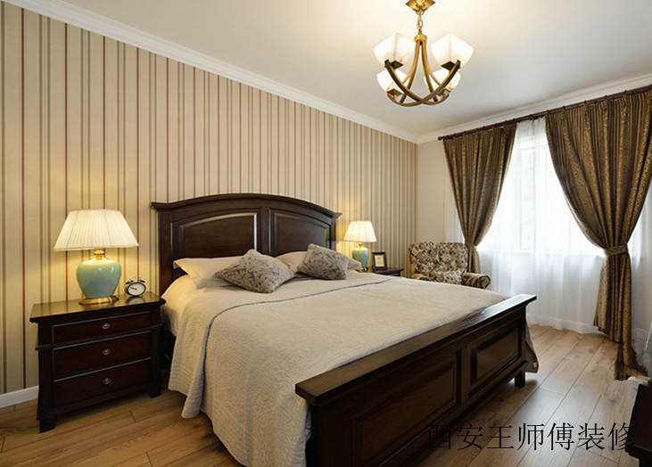 古朴悠闲美式风格居家卧室窗帘搭配效果图