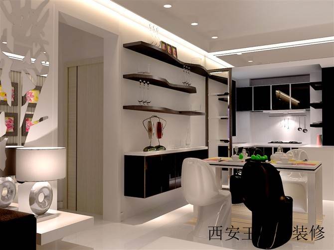 黑白现代混搭餐厨房效果图
