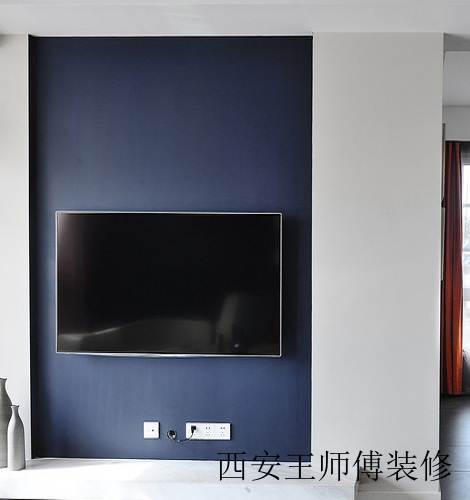 宜家装修风格家居电视蓝色背景墙装饰图